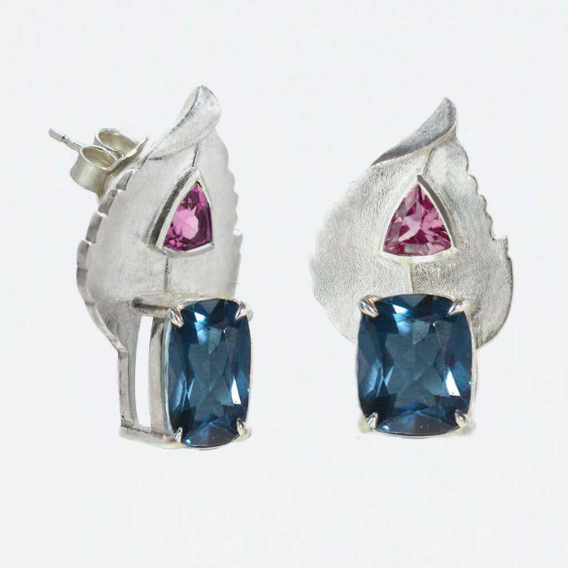 BANYU Leaf Earrings with Cushion Cut Gemstones