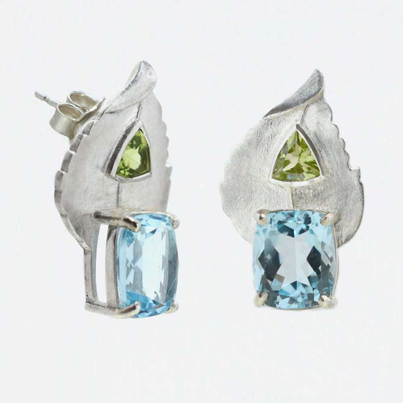 BANYU Leaf Earrings with Gemstones