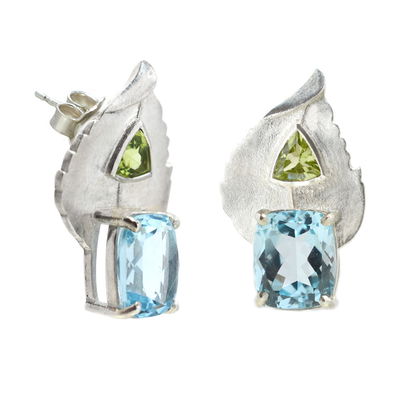 BANYU Leaf Earrings with Gemstones