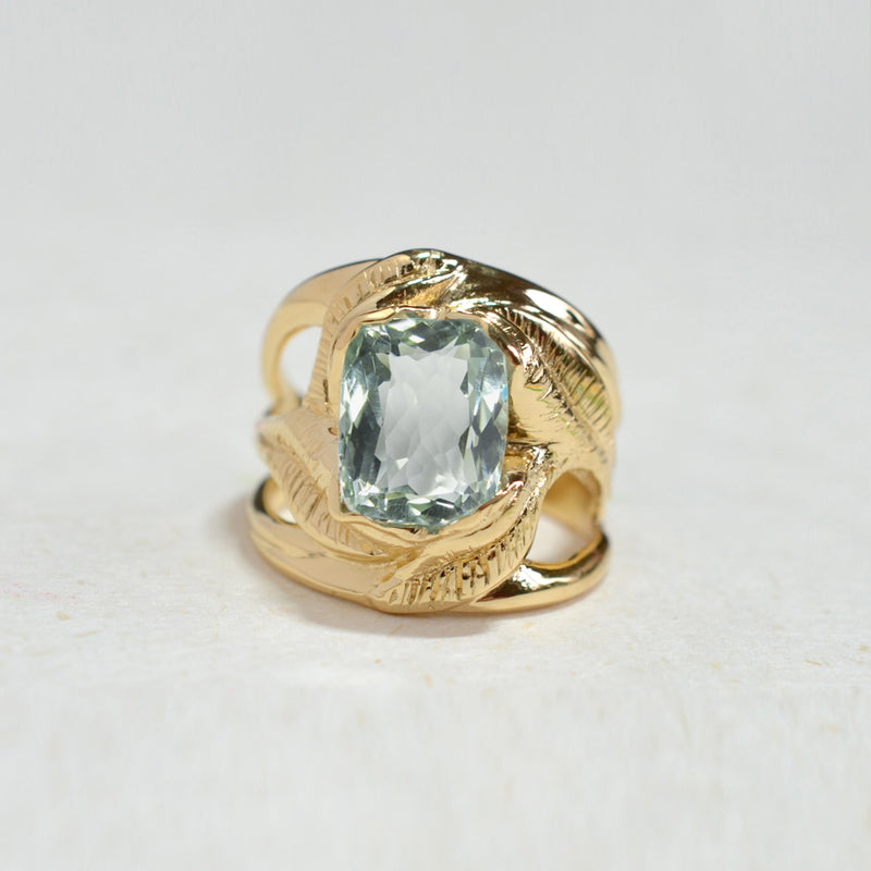 CAHYA Handcarved Botanical Cocktail Ring with Gemstone