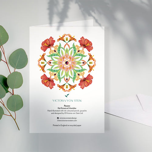 Botanical Mandala A6 Greeting Card Hibiscus - Passion