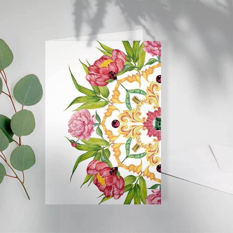 Botanical Mandala A6 Greeting Card Peonies - Abundance