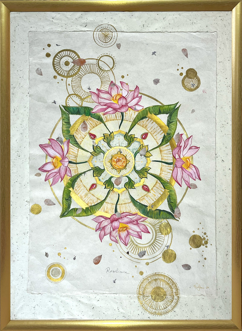 Botanical Mandala - Resilience original artwork by Victoria Von Stein, featuring intricate floral patterns and vibrant colors